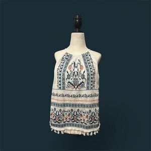 Skies Are Blue Embroidered Halter Top - Cream and Blue